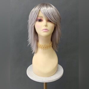 Silver gray shag costume wig